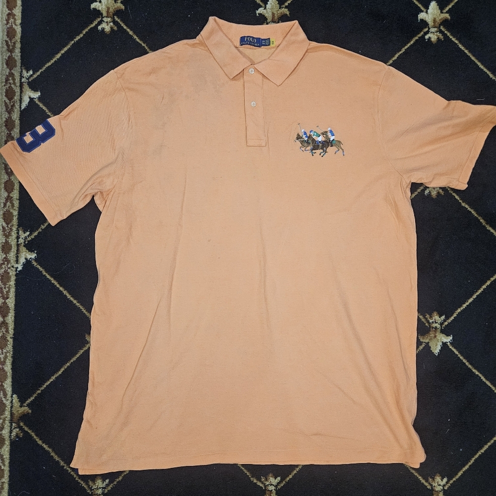 Polo Ralph Lauren Men's M Peach Orange Triple Pony #3 Short Sleeve Polo Shirt